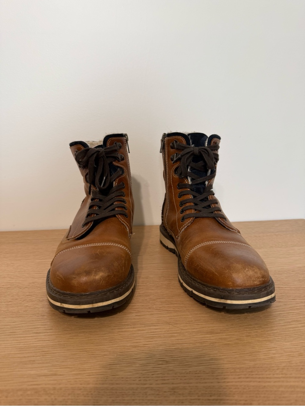 Aldo Chestnut Brown Leather Lace-Up Ankle Boots